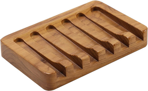 Soap Dish with Slanted Waterfall Design by HTB, Bar Soap Holder Teak Wood, Soap Saver for Shower, Bathroom, Sink, Kitchen and Countertop...