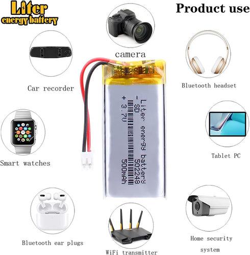 3.7V Lipo Battery 500mAh Rechargeable Lithium ion Polymer Battery 502248 Lithium Polymer ion Battery with JST Connector...