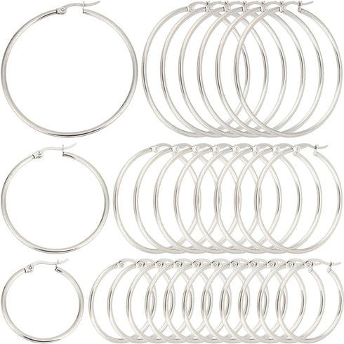 1 Box 30 Pairs 3 Style Hoop Earring Findings Round Earring Beading Hoops Silver Hypoallergenic Stainless Steel Large Earrings Open Dangle Earring ...