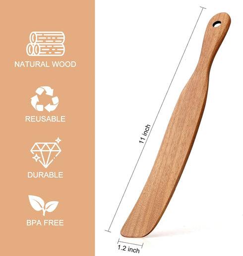 Skinny Wooden Spurtle for Sourdough Starter, Spreading, Baking, Mixing Sourdough Spoon Stirring Stick Wood Bread Spatula for Cooking Utensils Flat...