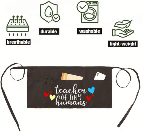 Waist Apron for Teachers with 3 Pockets Half Black Apron,Teachers Prefect Gift (teacher of ting humans)...
