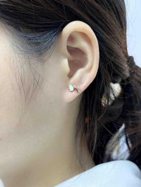 18g Titanium Rainbow Earrings for Women 14k Gold Plated Stainless Steel Hypoallergenic Tiny Cloud Stud Cartilage Tragus Screw Back Post Piercing S...