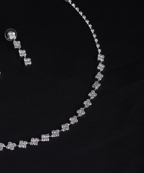 Bridal Necklace Earrings Set Crystal Necklace Rhinestone Dangle Earrings Set for Bride Bridesmaid Silver Square Pendant Necklace Earrings Set Wedd...
