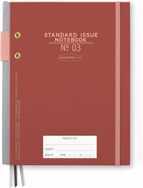 DesignWorks Ink Standard Issue Rosewood and Blush Planner Notebook No. 3 Journal with Lined Pages, Elastic Closure, Pen Holder, and 3 Ribbon Marke...