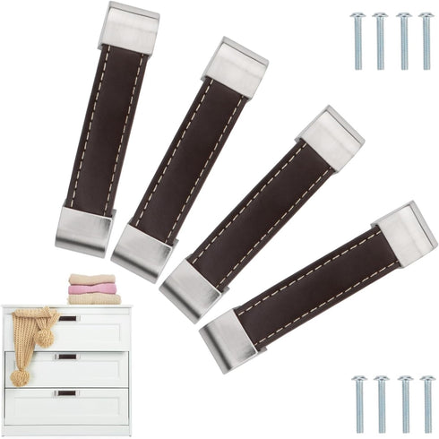Leather Drawer Pulls and Knobs Kid Soft Cabinet Knobs Vintage Furniture Pull Handles for Dresser Drawers Kitchen Cupboards Wardrobe Hardware Black...
