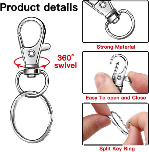 360pcs Keychain Kit Silver Metal Keychain Clips Hooks with Key Rings Lobster Claw Clasps Keychain Accessories for Lanyard Jewelry Making Crafts...