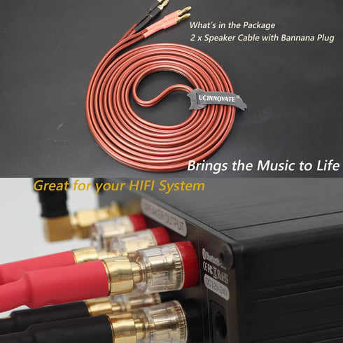 UCINNOVATE 2 Pack High-end Pure Copper HIFI OFC Speaker Wire Cable with Banana Plug, 2m Gold-Plated Banana Tip Plugs Male to Male 600 Strand 14 AW...