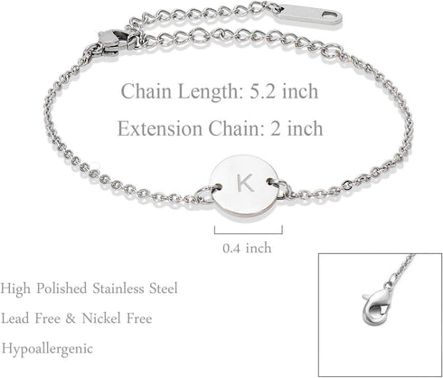 Stainless Steel Initial Bracelet Delicate Coin Letter Bracelet Dainty Small Disc Name Bracelet Personalized Monogram Charm Bracelet for Women...