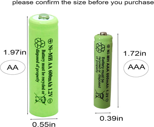 Solar Light AA Ni-mh 600mAh 1.2V Rechargable Batteries AA Rechargeable Batteries for for Solar Lights (20 Pack)...