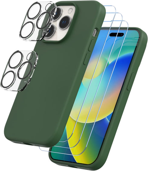 Trianium [6 in 1 Designed for iPhone 14 Pro Max Case Silicone (Clover), with 3 Pack Screen Protector + 2 Pack Camera Lens Protector, Bundle Protec...