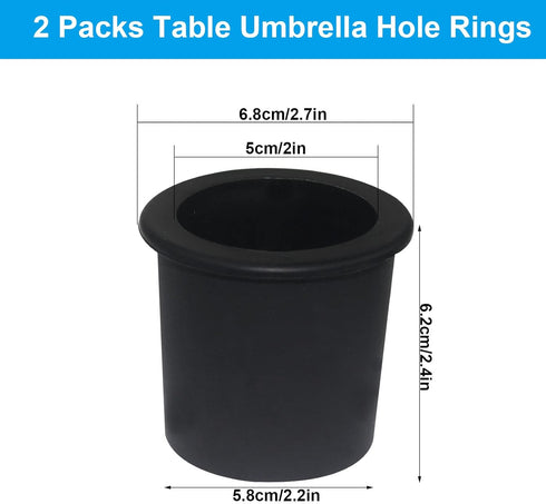 2 Pack Table Umbrella Hole Rings Silicone Umbrella Cone Wedge Plug Patio Umbrella Hole Plug for Patio Table Holes (Black)...