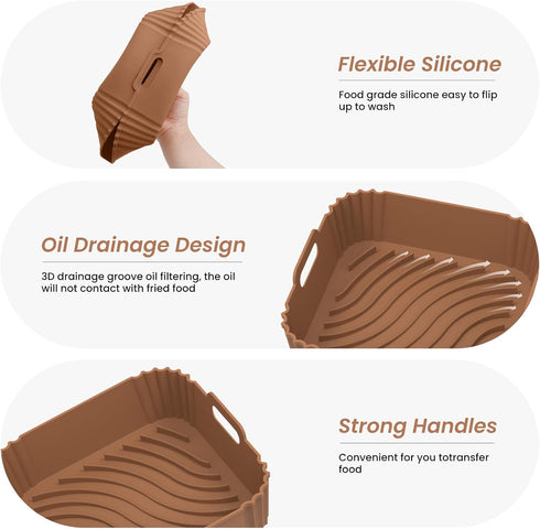 2 Pack Air Fryer Silicone Liners, Square Airfryer Liners, Silicone Air Fryer Liners Reusable for 4-6 QT, Air Fryer Accessories Replacement for Par...