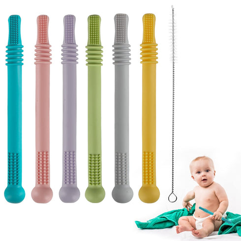 Fu Store Hollow Teether Tube Chew Straw Sensory Toy for Infant Toddlers Silicone Tubes Teething Toys for Babies 3-12 Months 0-36 Months Gifts Lear...