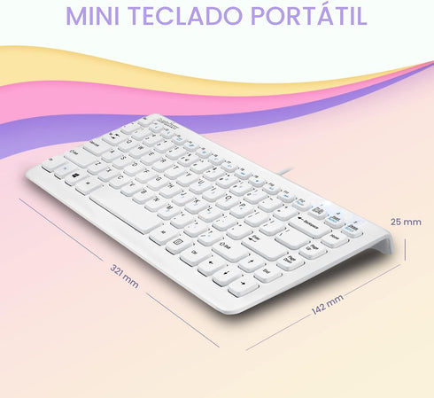 Perixx PERIBOARD-407W ES Mini Teclado USB - Teclas Tipo Chiclet - Blanco - QWERTY Español...