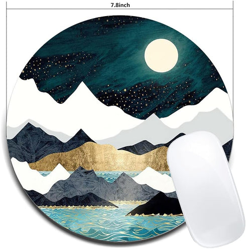 Round Mouse Pad,Beautiful Mouse Mat, Cute Landscape Under The Moonlight Mouse Pad with Design, Non-Slip Rubber Base Mousepad, Waterproof Office Mo...