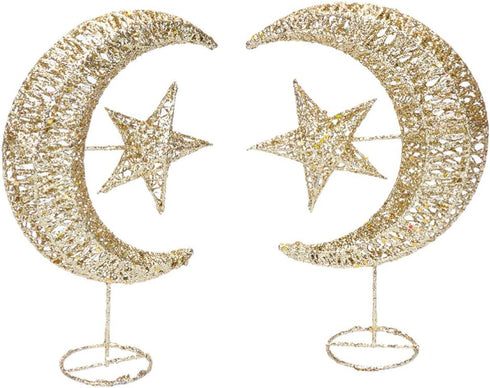 Uonlytech Iron Moon and Star Ornament Glitter Christmas Table Decoration Christmas Tree Decoration Wedding Birthday Holiday Party Supply 20cm (Gol...