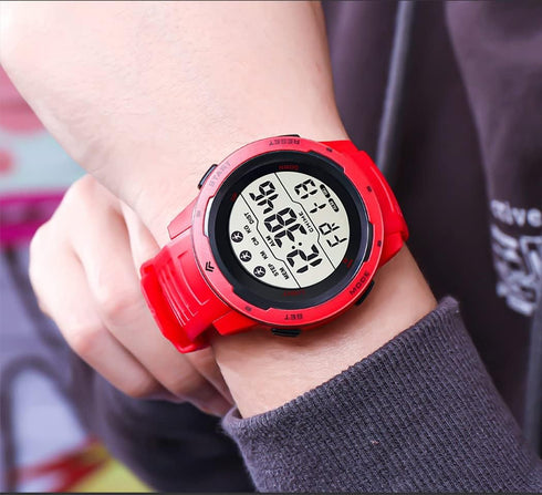 Men's Outdoor Sports Watch Large Dial Easy-to-Read Digital Watch Multi-Functions LED Alarm Stopwatch Waterproof Wrist Watch for Men Red...
