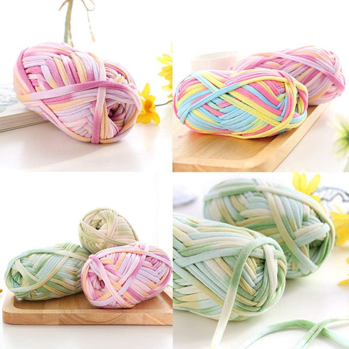 1 PCS Colorful T-Shirt Yarn Knitting Yarn Fabric Crochet Cloth for DIY Knitted Fabric Art (#53 Yellow&Green)...