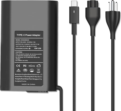 65W USB Type C AC Power Adapter Laptop Charger for Dell XPS 13 9380 9370 9365 9360 9350, Latitude 7370 7280 7480 5480 7275 5290 7490 Dell LA65NM17...