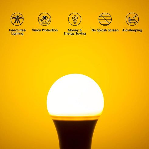 EvaStary Yellow LED Light Bulb Outdoor, 6W LED Bug Light Bulbs 40W Equivalent Outside, A19 LED Amber Bedroom Night Lights, Warm LEDs Hallway Light...