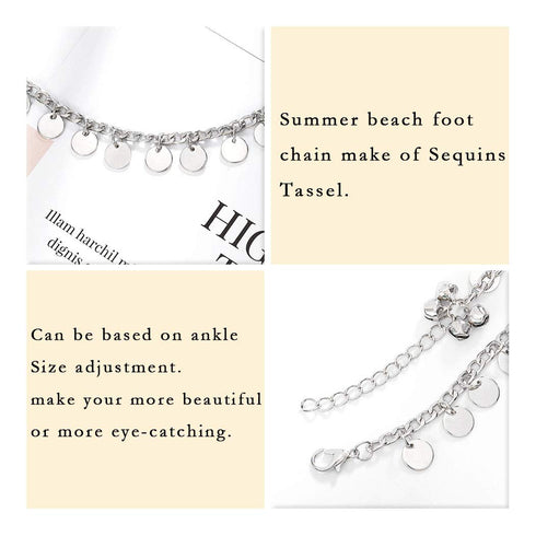 Fstrend Boho Tassels Anklet Chain Silver Sequins Pendant Ankle Bracelet Bell Summer Beach Festival Foot Chains Jewelry for Women and Girls...