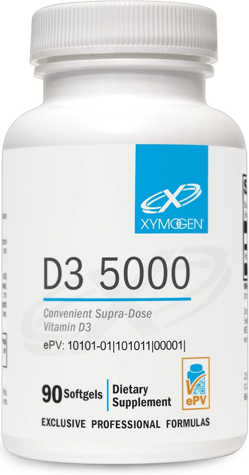 XYMOGEN D3 5000 - Bioavailable Vitamin D3 5000 IU (125 mcg) - High Potency Vitamin D Supplement to Support Immune Health, Bone + Heart Health (90 ...