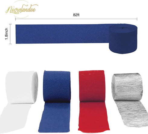 NICROLANDEE Patriotic Decorations - 8 Rolls Red White Blue Crepe Paper Streamers Tassels Streamer Paper for 4th of July Decorations Independence D...