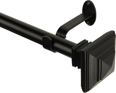 Elrene Home Fashions Florence Single Curtain Rod with Stacked Square Finials, 1" Diameter, (Antique Black), (28X48)...