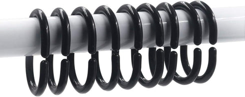 Black Shower Curtain Hooks, 24pcs Plastic Shower Curtain Rings, C Rings Hook Hanger for Bathroom Shower Window Rod...