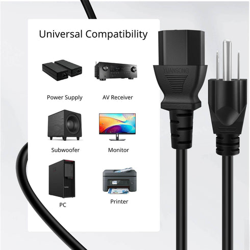 TNP AC Power Cable Computer Monitor Cord 6 Feet 10a 125v 3 Prong TV Plug-in Cord NEMA 5-15P to IEC 320 C13 Replacement Wire for Dell AOC Asus Leno...