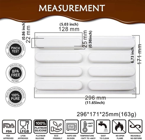 Ellipse Eclair Silicone Mold for Baking Mousse Cake, 3D Silicone Baking Mold for Cakes French Dessert Mold for Pastry Chocolate Brownie Molds, Cak...