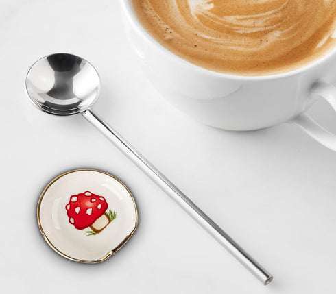 4 PCS Mushroom Coffee Spoon Rest Ceramic Spoon Rests Gold Rim Coffee Bar Accessories Teaspoon Rest Coffee Stir Spoon Rest Mini Cooking Spoon Holde...