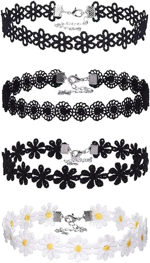 Black White Choker Necklace Lolita Lace Collar Retro Gothic Necklace Set for Women...