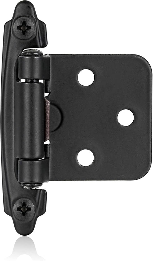 4 Pack (2 Pair) Matte Black Self Closing Cabinet Hinges for Flush Mount Kitchen Cabinet Door, 1/2" Overlay (Variable) Face Frame Semi Concealed Ki...