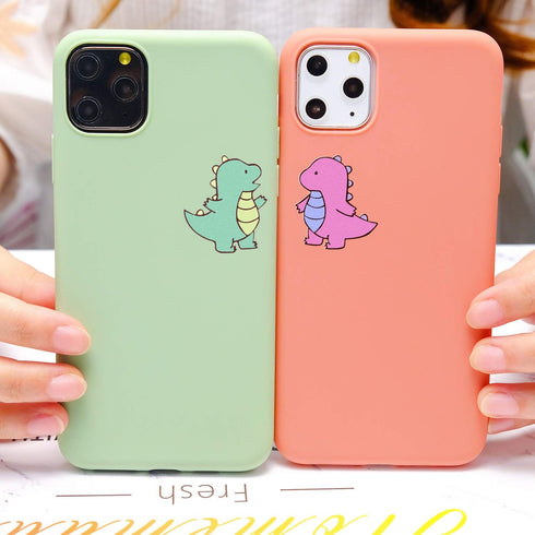 JOYLAND Silicone Matcha Green Couple Phone Case for iPhone 7/8/SE 2020 Lover Cute Cartoon Dinosaur Phone Case Cover Bumper Mustard Green Protectiv...