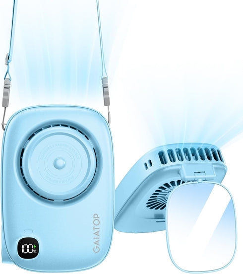 Gaiatop Neck Fan Rechargeable Mini Portable Fan Cute Camera Design, Lash Fan with 360°Rotate Mirror, 3 Speed USB Handheld Fan with LED Display, Pe...