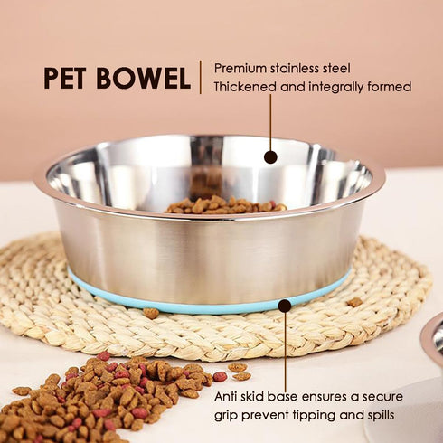 5mm Thick Stainless Steel Dog Bowls, Non-Slip with Silicone Base Cat Dishes, 2 Cups Food Grade BPA Free, Less Sliding, Premium Water and Food Pat ...