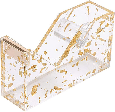 Stylish Acrylic Tape Dispenser with Ruler - Gold Leaf Finish - Enhance Your Office Experience for Masking Tape, Heat Transfer Tape Sublimation, Pa...