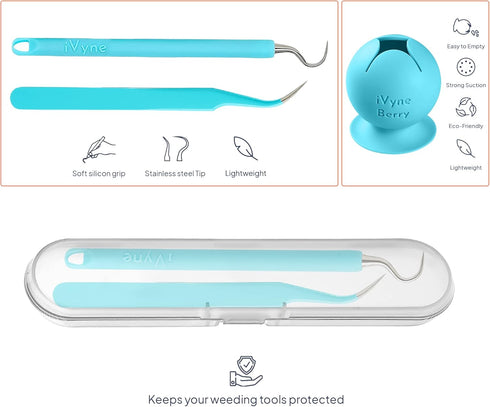 iVyne Berry and Silicone Weeding Tools - Suction Vinyl Weeder, Craft Tweezer, Scrap Collector Holder, Storage for Cricut, Silhouette Accessories -...