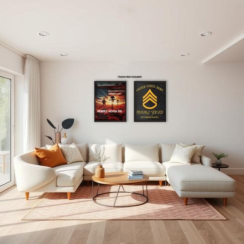 Posterizer 2 pcs-Patriotic Sayings for Soldiers and US Flag-Patriotic & Military Art-Quotes- Decor for Home & Office- unframed wall art...