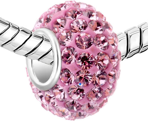 CharmSStory 925 Sterling Silver Pink Simulated Birthstone Charms Synthetic Crystal Bead For Bracelets...