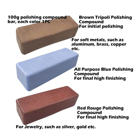 PURUI 7PC 4 Inch Buffing Wheel Kit for Drill or Mini Bench Grinder-Includes 3PC Buffing Wheels with Shellac Pin-Hole Center-3PC 100g Bar Brown, Bl...