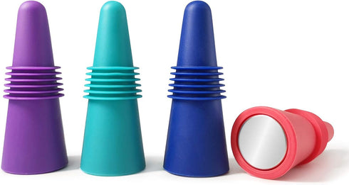 Wine Stoppers,Wine Bottle Stopper,Reusable Wine Bottle Stoppers,4 Pack Multicolor Silicone Wine Stopper for Glass Bottles...