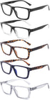 5 Pack Reading Glasses Blue Light Blocking for Men Women?Square Frame Computer Readers with Comfort Spring Hings,Anti Glare/Eyestrain 3.0...