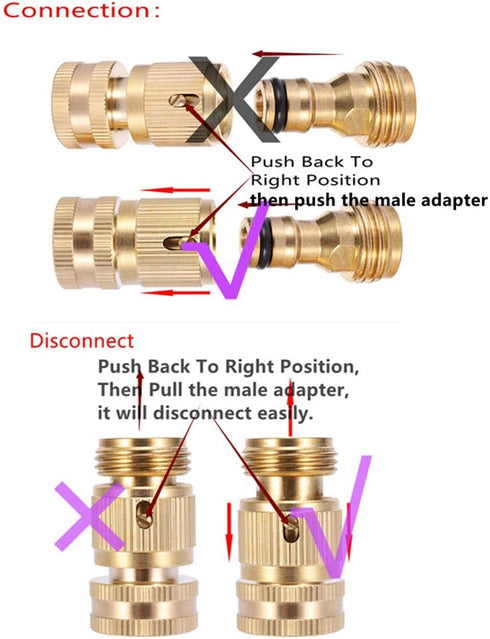 2Sets Garden Hose Quick Connector 3/4 inch GHT Brass Easy Connect Fitting - Quick Disconnect Hose Fittings Male and Female...
