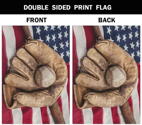 AOYEGO Baseball Small Garden Flag Vertical Double Sided 12.5 x 18 Inch Bat and Glove on an American Flag Farmhouse Burlap Yard Outdoor Decor...
