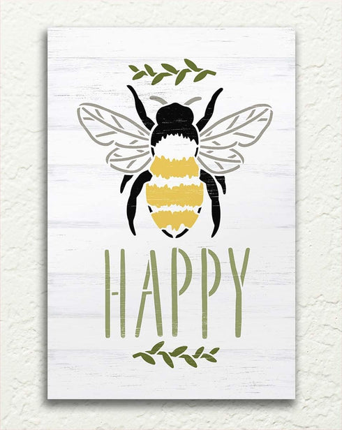 Bee Happy with Bee Stencil by StudioR12 | Craft DIY Spring Home Decor | Paint Inspirational Wood Sign | Reusable Mylar Template | Select Size (8 i...