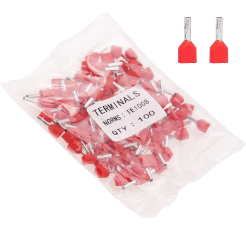 18AWG Dual Barrel Ferrules Terminal, AWG 18/1.0mm² Twin Ferrule Connectors Wire Ends Terminals Pins for Car Audio, Electronics, Communication Equi...