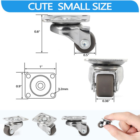 8Pcs Small Caster Wheels, 1/2inch Mini Swivel Caster Wheels, Low Profile Self Adhesive Caster Wheels for Furniture,Kitchen Appliances, Projects, P...