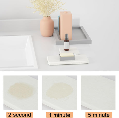 4-Set Water Absorbent Diatomite Earth Drying Mats - 2 Large & 2 Small Trays with Anti-Slip Pad, Sandpaper. Ideal for Kitchen Counter, Under Plants...